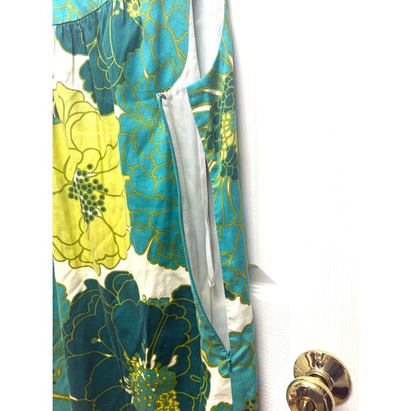 Ann Taylor Dress Retro Floral Shift Lined Cotton Asymmetrical Neck Women’s 10 - Picture 4 of 8